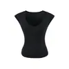 2609-2026 Estilo Novo Primavera/Verão Top Casual Puro Desejo com Decote V para Mulheres, Camiseta Sexy de Manga Curta com Caimento Ajustado