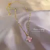 [Acero de Titanio] Nuevo Estilo 2021 Elegante Lujo Ligero Cadena para Clavícula de Acero de Titanio Collar con Colgante de Cristal Rosa para Mujer Cadena para el Cuello Chapada en Oro