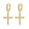 Aretes de cruz de circonita caliente transfronteriza Aretes europeos y americanos chapados en oro con diamantes completos Aretes de hip hop modernos para hombre al por mayor