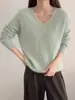 Suéter de Tricô com Gola V, Tecido Macio, Peso Pesado, Escovado, Fio 28, Seda de Amora e Caxemira para Mulheres, Outono/Inverno 26 Sweater Escovado