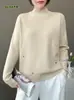 6639 Botão de Pressão de Metal Tamanho Grande Suéter de Gola Média Feminino Novo Outono/Inverno Camada Base Roupa Externa Versátil Peça Única Top