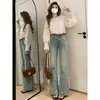 Jeans Acampanados de Tiro Alto Azul Claro para Mujer, Diseño Otoño e Invierno 2025, Alta Elasticidad, Adelgazantes, Versátiles, Pantalones Acampanados Ajustados
