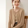 Cárdigan de cachemira con cuello redondo para mujer, cachemira fina de color liso, tejido suelto, chaqueta suéter, estilo ajustado