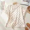 Camisa de verano para mujer estilo Tang mejorada, holgada, de manga corta, con estampado de lunares estilo francés, de acetato, nuevo estilo chino, con cierre de botones