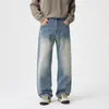 Jeans masculinos de alta qualidade RuiFeng, corte reto clanfit, novo modelo outono e inverno, simples básico versátil azul médio