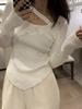 Francês Irregular Puro Desejo Malha Base Camisa Feminina Primavera e Outono Design de Interiores Nicho Chic Curto Clavícula Top