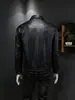 Jaqueta de couro masculina para outono e inverno, novo estilo com gola de lapela, jaqueta de couro biker casual da moda, versão coreana slim-fit para homens