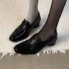 Zapatos de vestir retro estilo francés, nueva colección primavera/otoño para mujer, mocasines de tacón grueso, zapatos de trabajo 2026, negros, zapatos pequeños de cuero a la moda