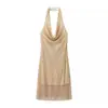 Comércio Exterior Transfronteiriço 2026 Nova Moda Roupas Femininas Estilo Europeu e Americano Strass Sexy Decote Halter Costas Abertas Slim Fit Bodycon Vestido