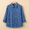 Camisa larga para mulheres de meia-idade e idosas, fina para primavera e verão, manga longa, top cardigan para mãe, roupas de senhora