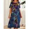 Transfronterizo 2025 Moda Europea y Americana Casual Vestido Estampado Verano Manga Corta Suelto Cuello Redondo Vestido Largo Amplio