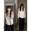 Camiseta de Manga Larga Suelta de Moda con Cuello Redondo, Bloques de Color Rayados Estilo Americano, Camiseta Básica para Mujer, Primavera y Otoño, Top para Pareja