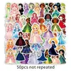 50 pegatinas originales de princesas de dibujos animados para niños, lindas pegatinas decorativas impermeables dibujadas a mano para niñas, para tazas térmicas de niñas