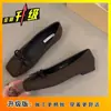 Zapatos Doudou Brisa Nocturna 2025 Nuevos Franceses Negro Plano Punta Cuadrada Boca Baja Lazo Retro Zapatos de Mujer Zapatos de Salón