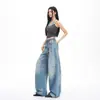 26 Años de Primavera y Verano Nuevos Jeans Azules Lavados de Pierna Ancha Estilo Francés Bordados Adelgazantes para Mujer