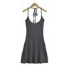 Estilo Puro Desejo Alça de Pescoço Pendurada Vestido sem Costas em Forma de A Feminino Verão Meninas Quentes Sexy sem Costas Slim-fit Emagrecedor Saia Curta
