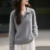 Suéter de punto de lana con cuello polo, nuevo para otoño e invierno 2026, de importación transfronteriza, camiseta básica de manga larga, top ajustado para mujer
