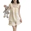 Pijama de Verão para Mulheres com Tops Acolchoados, Alças, Shorts, Algodão Nuvem, Estilo Coreano Ins Estilo Princesa Casual Solto Conjunto