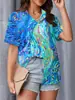 Comercio Exterior Aliexpress Camisa de Manga Corta para Mujer Cárdigan Solapa Camisa Hawaiana Impresión Digital 3D Uso Diario Casual