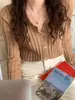 Tejido de punto con solapa Otoño Invierno Temprano Estilo Nuevo Retro Suave Capa Interior Suéter Cárdigan Ajuste Delgado Top Talla Única para Mujer Múltiples Colores