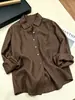 Camisa elegante de color café texturizado con solapa y manga larga para mujer, otoño, holgada, versátil, adelgazante, elegante, top casual