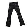 Nuevos Jeans de Campana para Hombre Estilo Comercio Exterior Venta al por mayor de fábrica del Sudeste Asiático Negro Bordado Elásticos de Tiro Medio Ajustados Algodón