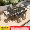 Juego de Mesa y Sillas para Exteriores, Juego de Mesa y Sillas de Plástico Madera Anti-Corrosión para Comedor de Ocio en Patio, Mesa y Sillas de Té al Aire Libre para Jardín de Villa y Balcón