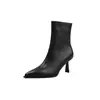 Botines ajustados para mujer, hechos de piel de primera calidad, nuevo estilo otoño/invierno, piel genuina, punta fina, cierre lateral, tacón de aguja, bota individual, botín