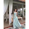 Vestido Verde Menta de Alça Fina para Mulheres, Novo Estilo Verão 2025, Look de Início de Primavera, Estilo de Férias na Praia, Vestido Longo que Marca a Cintura, Fashion
