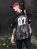 Tops Americanos de Meia-Manga da High Street Tendência Retrô Hip-Hop Não. 07 Camiseta Feminina 2025 Verão Nova Solta de Manga Curta