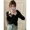Primavera e Outono 2024 Novo Estilo Francês Estilo Ocidental Chique Polo Neck Sweater High-end Sense Inner Knitted Base Shirt Top Feminino