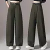Pantalones de pierna ancha para mujer, nuevos estilos de primavera y otoño, de cintura alta, corte holgado, con caída fluida, plisados, adecuados tanto para el trabajo como para uso casual, diseño de pierna recta