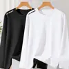 [Destaque] Camiseta masculina de manga comprida, adequada para primavera e outono, estilo casual, gola redonda, corte solto, respirável, versátil e leve, para usar por baixo