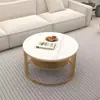 Nuevo modelo 2026, mesa de centro de mármol de lujo ligero, sala de estar, mesa de té de metal de doble capa, diseño simple, adecuada para apartamentos pequeños, hierro forjado, mesa de centro de moda