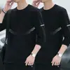 Camiseta masculina de manga comprida, camada interna de outono masculina, camiseta básica solta e elástica, camiseta masculina estampada estilo coreano ins