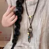 Collar de Cuerda Trenzada con Piedra Pequeña para Mujer, Cadena para Clavícula Estilo Chino Nuevo Retro, Accesorio Largo Colgante para el Cuello con Manchas
