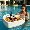 Bandeja flutuante para piscina e fonte termal, cesta redonda de rattan em formato de coração, adequada para pousadas, hotéis e vilas, com porta-copos e bandeja de café da manhã