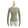 Camiseta sexy de cuello redondo y manga larga estilo Kardashian para mujer, top básico acanalado liso para otoño 2025