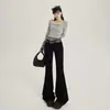 Jeans Acampanados Negros Estilo Americano de Tiro Bajo Ajustados para Mujer, Nuevo Modelo Otoño 2026, No Ajustados, Adelgazantes, Pantalones de Campana Elásticos