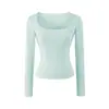 Estilo Coreano Bolsillos Sentido del Diseño Cuello en U Grande Puro Deseo Camiseta de Manga Larga para Mujer Otoño Nueva Llegada Corte Ajustado Corta Capa Base Top de Chica Atrevida