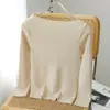 Top de punto elegante y moderno para mujer, 2026, nuevo Otoño-Invierno, de algodón blanco, con hombros descubiertos y manga larga