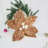Flores Decorativas Navideñas de 26 cm Arreglo para Árbol de Navidad Guirnalda de Ratán Esquejes Polvo Dorado Flores de Seda Flores Artificiales Decoración Navideña