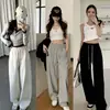 Calça Banana Feminina 2026 Novo Estilo Outono Inicial Cordão Cintura Elástica Calça de Moletom Macia Cobrindo os Quadris Emagrecimento Casual Perna Larga Calça Longa