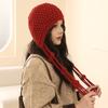 Gorro de Punto con Borlas Tejido a Mano para Mujer en Otoño e Invierno Nuevo Sombrero Cálido para Protección de Orejas Circunferencia de Cabeza Grande Mostrando la Cara Punta Pequeña