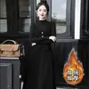 Vestido midi de cor sólida, elegante, estilo francês, com botões e gola semi-alta para mulheres, outono/inverno, modelo evasê inspirado na Chanel, transfronteiriço