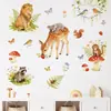 Pegatina de Pared de Animales del Bosque en Acuarela Transfronteriza León Ciervo Koala Mono Hongo Flores Plantas Mariposas Autoadhesiva Removible