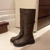 Botas altas de tacón alto estilo nuevo para mujer 2026, mezclilla, otoño e invierno, de moda, estilo western retro, hebilla de cinturón, botas de montar