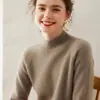 Suéter de punto de cachemira grueso para mujer de otoño e invierno, cuello alto medio, color sólido simple, base raglán, holgado, adelgazante, para ir al trabajo