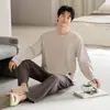 2026 Novo Pijama Masculino Outono e Primavera Transfronteiriço Imitação de Algodão Solto Casual Cor Sólida Tamanho Grande Conjunto de Roupa para Casa Atacado