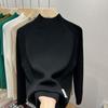 [Contador talla grande] Otoño e Invierno Nuevo Camiseta Base Interior Cuello Medio Alto Camiseta Tejida Manga Larga Suéter Holgado Grueso para Mujer